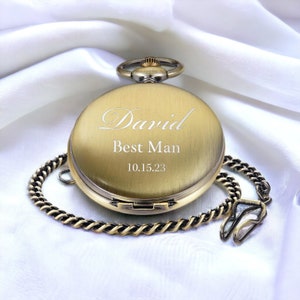 Personalized POCKET WATCH & CHAIN Pocketwatch Groomsmen Gift for Him Dad Men Silver Graduation Wedding Birthday Boyfriend Custom Engraved