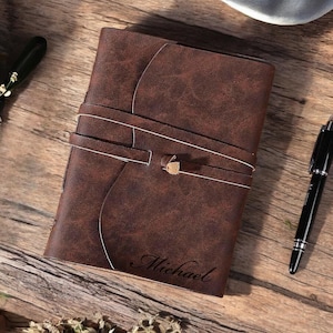 Personalized LEATHER JOURNAL for Men Women Custom Engraved Notebook Writing Cover Holder Travel Diary Fathers Day Gift for Him Her Mom Dad