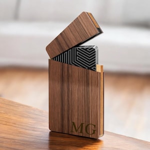 Personalized BUSINESS CARD HOLDER Case Wood Custom Engraved Corporate Fathers Day Gift for Dad Him Grandpa Men Boss Her Women Mom Office