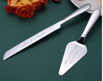 Personalized Wedding CAKE CUTTING SET Silver Gold Cutter Knife Serving Server Knive Custom Engraved Minimalist Modern Rustic Vintage Classic