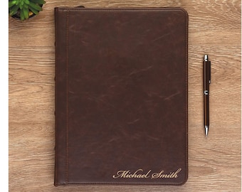 Personalized LEATHER PORTFOLIO & ZIPPER Padfolio Notebook Custom Engraved Corporate Business Gifts for Him Dad Men Boyfriend Fathers Day