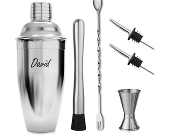 Personalized COCKTAIL SHAKER SET Mixer Drinkware Bar Bartender Barware Home Kitchen Birthday Gift for Him Her Dad Mom 24oz Custom Engraved