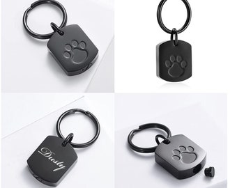 Personalized CREMATION URN KEYCHAIN Paw Print Black Custom Engraved Ashes Jewelry Ash Keyring Keepsake Gifts Pet Dog Cat Men Women Memorial