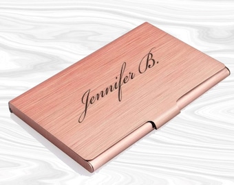 Personalized BUSINESS CARD HOLDER Case Custom Engraved Birthday for Women Mom Her Gift Realtor Pink Rose Gold