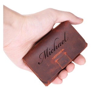 Personalized LEATHER WALLET Business Card Holder Case Custom Engraved Groomsmen Fathers Day Gift for Dad Him Grandpa Gift for Men Wallets