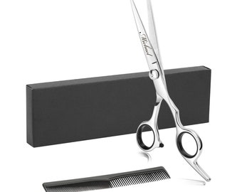 Personalized BARBER SCISSORS & COMB Custom Engraved Groomsmen Gifts for Dad Him Boyfriend Gift for Men Her Mom Women Hair Beard Set