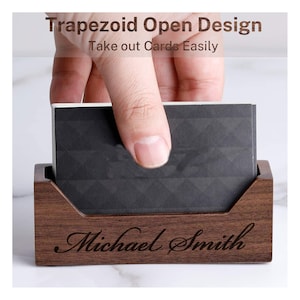 Personalized BUSINESS CARD HOLDER Wood Stand Groomsmen Gift for Him Dad Men Gift for Women Her Mom Boss Office Desk Birthday Custom Engraved