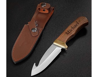 Personalized HUNTING KNIFE & SHEATH Knive Knives Custom Engraved Gut Hook Camping Hunting Groomsmen Gifts for Boyfriend Him Dad Gift for Men