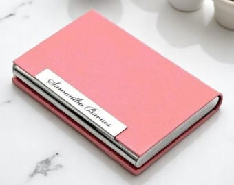 Personalized BUSINESS CARD HOLDER Case Groomsmen Gift for Her Mom Women Mom Realtor Pink Rose Gold Girl Boss Lady Corporate Custom Engraved