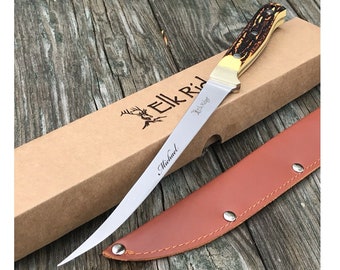 Personalized FISHING KNIFE & SHEATH Knive Custom Engraved Groomsmen Gifts for Him Dad Son Boyfriend Gift for Men Man Fisherman Filet Fillet