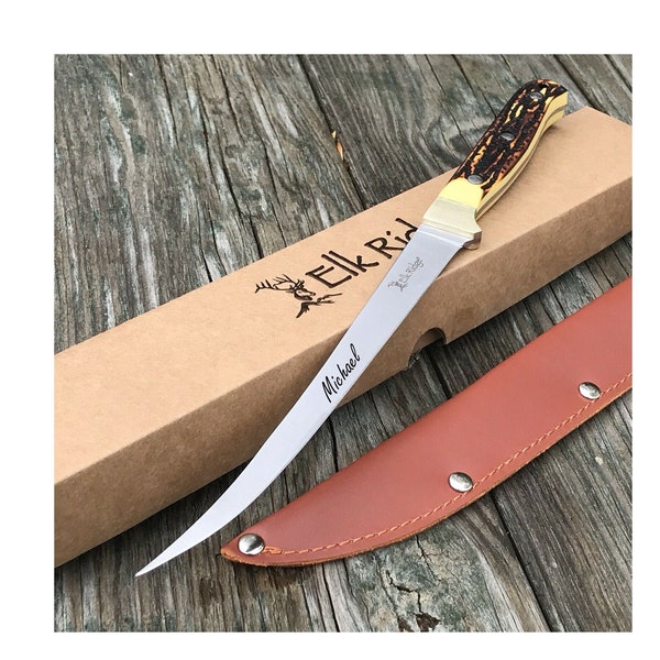 Personalized FISHING KNIFE & SHEATH Knive Custom Engraved Fathers Day Gifts for Dad Him Boyfriend Men Grandpa Husband Fisherman Filet Fillet