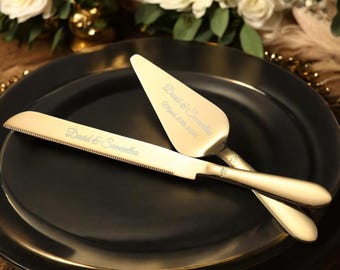 Personalized Wedding CAKE CUTTING SET Gold Silver Cutter Server Knife Bridal Anniversary Gift for Her Bridal Shower Birthday Custom Engraved