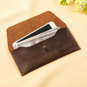 Personalized LEATHER ENVELOPE WALLET Folder Cash Groomsmen Birthday Gift for Him Dad Men Her Mom Wallets Clutch Pouch Bag Custom Mothers Day