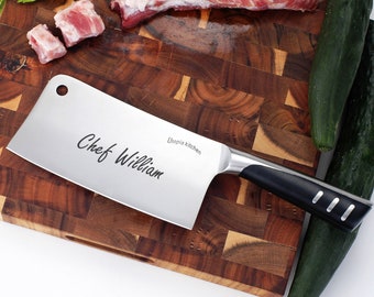 Personalized BUTCHER KNIFE Cleaver Chef Knive Kitchen Custom Engraved Cooking Groomsmen Gifts for Dad Him Men Boyfriend for Her Women