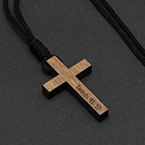 Personalized CROSS NECKLACE Necklaces Custom Engraved Pendants Wood Bible Verse Scripture Groomsmen Gifts for Dad Him Men Pendant Baptism