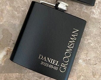 Personalized GROOMSMEN FLASK for Men Best Man Groom Birthday Gift for Him Dad Men Wedding 8oz Boyfriend Fathers Day Custom Engraved