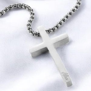 Personalized CROSS NECKLACE for Men Women Pendant Gold Silver Black Boys Catholic Christian Gift for Him Her Baptism Unique Custom Engraved