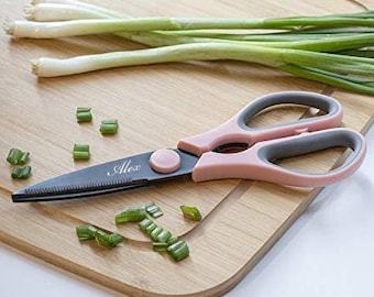 Personalized KITCHEN SCISSORS Shears Custom Engraved Home Cooking Groomsmen Gifts for Dad Him Men Birthday Gifts for Her Women Mom PINK