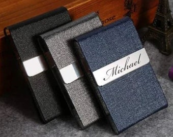 Personalized BUSINESS CARD HOLDER Case Groomsmen Gift for Him Dad Men Doctor Realtor Boss Corporate Office Birthday Custom Engraved