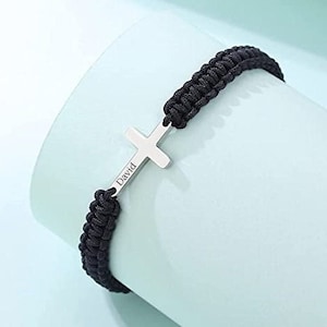 Personalized MENS CROSS BRACELET Jewelry Boys Bracelets Groomsmen Gift for Him Dad Men Gift for Man Leather Birthday Grandpa Custom Engraved