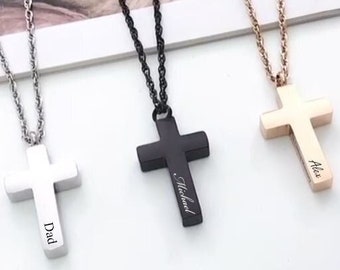 Personalized CROSS CREMATION URN Necklace Ashes Jewelry Keepsake Custom Engraved Pet Memorial Human Urns Ash Men Women Necklaces Pendants