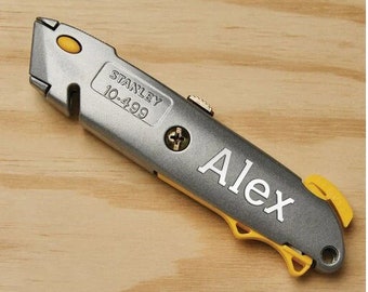 Personalized STANLEY BOX CUTTER Utility Blade Knive Custom Engraved Tools Knife Groomsmen Gifts for Him Dad Men Boyfriend Home Construction