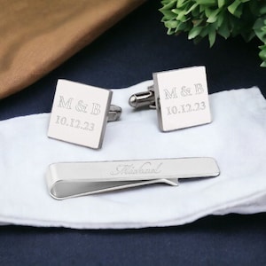 Personalized CUFFLINKS for Groom Cuff Links for Groomsmen Gift for Him Dad Men Initials Father of Bride Wedding Birthday Custom Engraved
