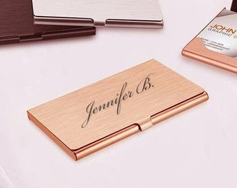 Personalized BUSINESS CARD HOLDER Case Custom Engraved Birthday Gifts for Mom Her MotHer Gift for Women Doctor Realtor Pink Rose Gold