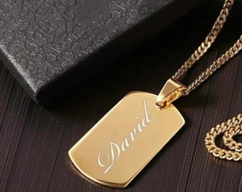 Personalized DOGTAG NECKLACE for Men Dog Tag Pendant Army Navy Marines Military Veteran Birthday Gift for Him Dad Custom Engraved Husband