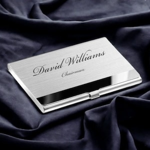 Personalized BUSINESS CARD HOLDER Case Custom Engraved Fathers Day Gift for Dad Him Men Grandpa Son Doctor Realtor Boss Corporate Office