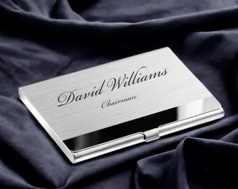 Personalized BUSINESS CARD HOLDER Case Custom Engraved Groomsmen Gifts for Dad Him Men Boyfriend Gifts for Her Mom Office Realtor Doctor