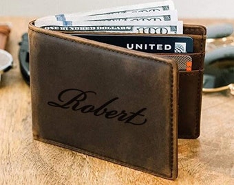 Personalized Groomsmen Gifts for Him Dad Boyfriend Gift for Men Man LEATHER WALLET Custom Engraved Groomsmen Bifold Accessories Wallets