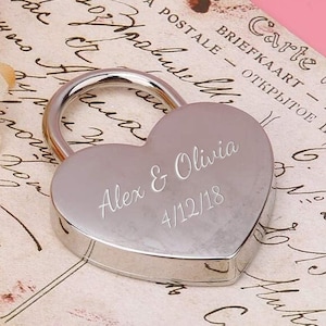 Personalized HEART LOCK Love Padlock Couples Gift for Him Dad Men Her Mom Girlfriend Husband Promise Bridge Wedding Birthday Custom Engraved