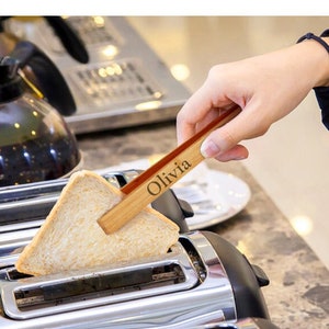 Personalized Bamboo Toast TONGS Toaster Utensil Gift for Him Dad Men Gift for Her Mom Women Home Kitchen Cooking Birthday Custom Engraved