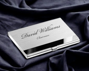 Estuche personalizado para tarjetas de presentación, grabado personalizado, regalo para el Día del Padre para papá, él, hombres, abuelo, hijo, médico, agente inmobiliario, jefe, oficina corporativa