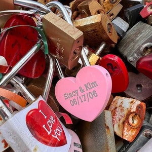 Personalized HEART LOCK Love Padlock Couples Gift for Him Dad Men Her Mom Girlfriend Husband Promise Bridge Wedding Birthday Custom Engraved