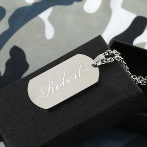 Personalized DOGTAG NECKLACE for Dog Tag Pendant Military Veteran Necklaces Groomsmen Gift for Him Dad Men Boys Birthday Custom Engraved