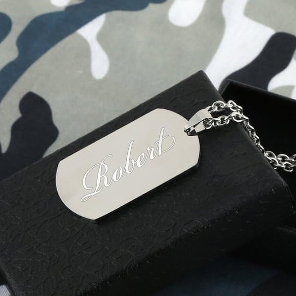 Personalized DOGTAG NECKLACE for Men Custom Engraved Dog Tag Name Pendant Military Veteran Necklaces Gifts for Him Dad Boys Boyfriend