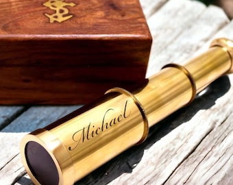 Personalized TELESCOPE & BOX Nautical Boat Groomsmen Birthday Gift for Him Dad Men Kids Boys Sailing Baptism Confirmation Fathers Day Custom