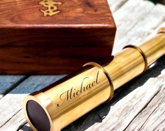 Personalized TELESCOPE & BOX Nautical Boat Groomsmen Birthday Gift for Him Dad Men Kids Boys Sailing Baptism Confirmation Custom Mothers Day