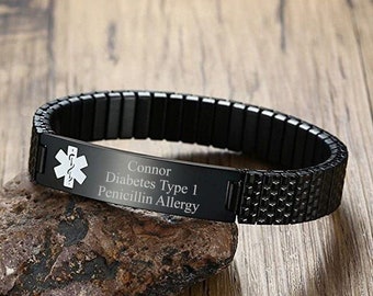 IDtagged Adjustable Nylon Medical Alert ID Bracelet Polished Stainless Steel Tag IDtagged Adjustable Nylon Medical Alert ID Bracelet Polished Stainless Steel Tag