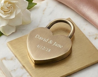 Personalized HEART LOVE LOCK Padlock Key Bridge Wedding Keepsake Couple Engagement Anniversary Gift for Him Her Boyfriend Custom Engraved