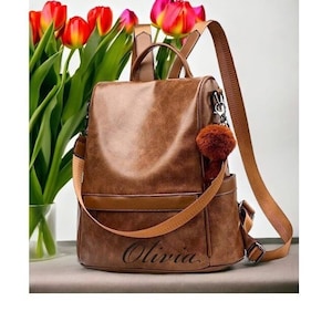 Personalized LEATHER WOMENS BACKPACK Handbag Hand Bag Purse Shoulder Bag Satchel Bridesmaid Gift for Her Women Mom Wedding Custom Mothers