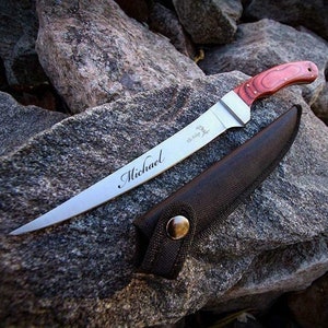 Personalized Fishing Gift FILLET KNIFE & SHEATH Groomsmen Gift for Dad Men Hunting Birthday Boyfriend Grandpa Custom Engraved