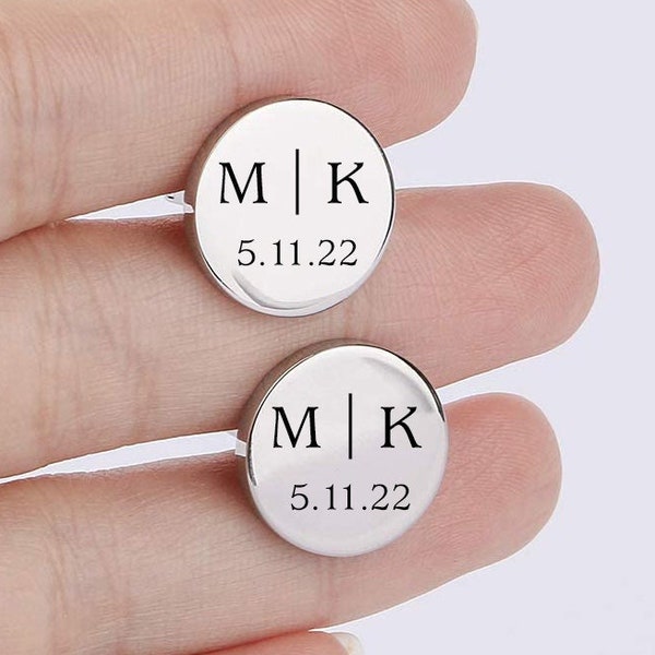 Personalized CUFFLINKS for Men Groom Cuff Links for Groomsmen Gifts for Dad Him Initials Custom Engraved Father of Bride Wedding Fathers Day