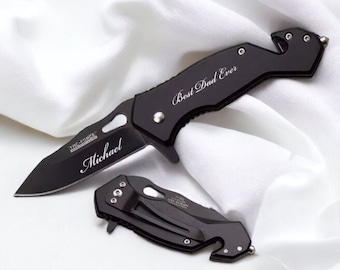 Personalized POCKET KNIFE with Clip Knives Multitool Tool Groomsmen Birthday Gift for Him Dad Men Window Breaker Custom Engraved Boyfriend