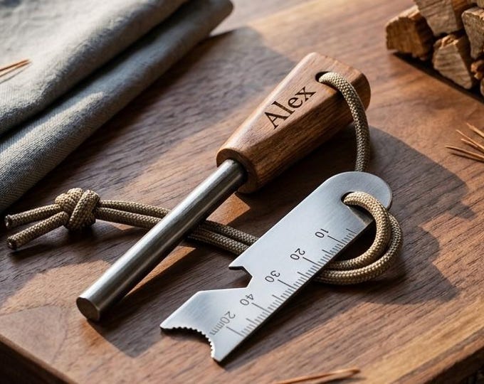 Personalized FIRE STARTER Ferro Rod Steel Camping Fishing Hunting Outdoor Groomsmen Birthday Gift for Him Dad Men Boyfriend Custom Engraved