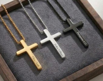 Collar con cruz personalizado para hombre y mujer, colgante grabado a medida, regalo cristiano, católico, de confirmación, de cumpleaños para él, para ella, para mamá, para papá, para el Día del Padre.