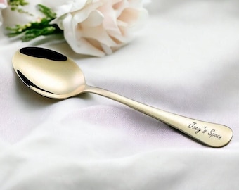 Personalized GOLD DINNER SPOON Dinnerware Utensil Wedding Bridesmaid Gift for Her Mom Kids Children (Single) Grandma Fathers Day Custom