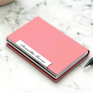 Personalized BUSINESS CARD HOLDER Case Custom Engraved Gift for Women Mom Her Gift Realtor Pink Rose Gold Girl Boss Lady Birthday